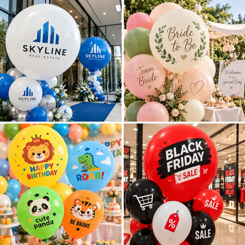 စိတ်ကြိုက်လိုဂို Latex Balloons လက်ကား- ပုံနှိပ်အရွယ်အစားများကို ရွေးချယ်ခြင်း။