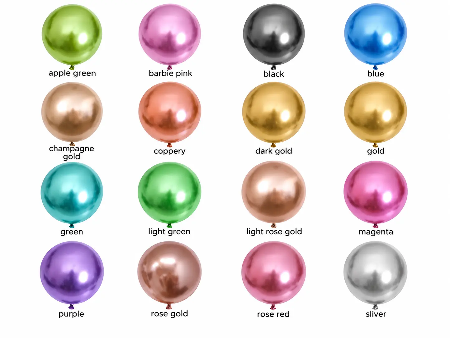 Metallic latex balloon size and color assortment for wholesale buyers