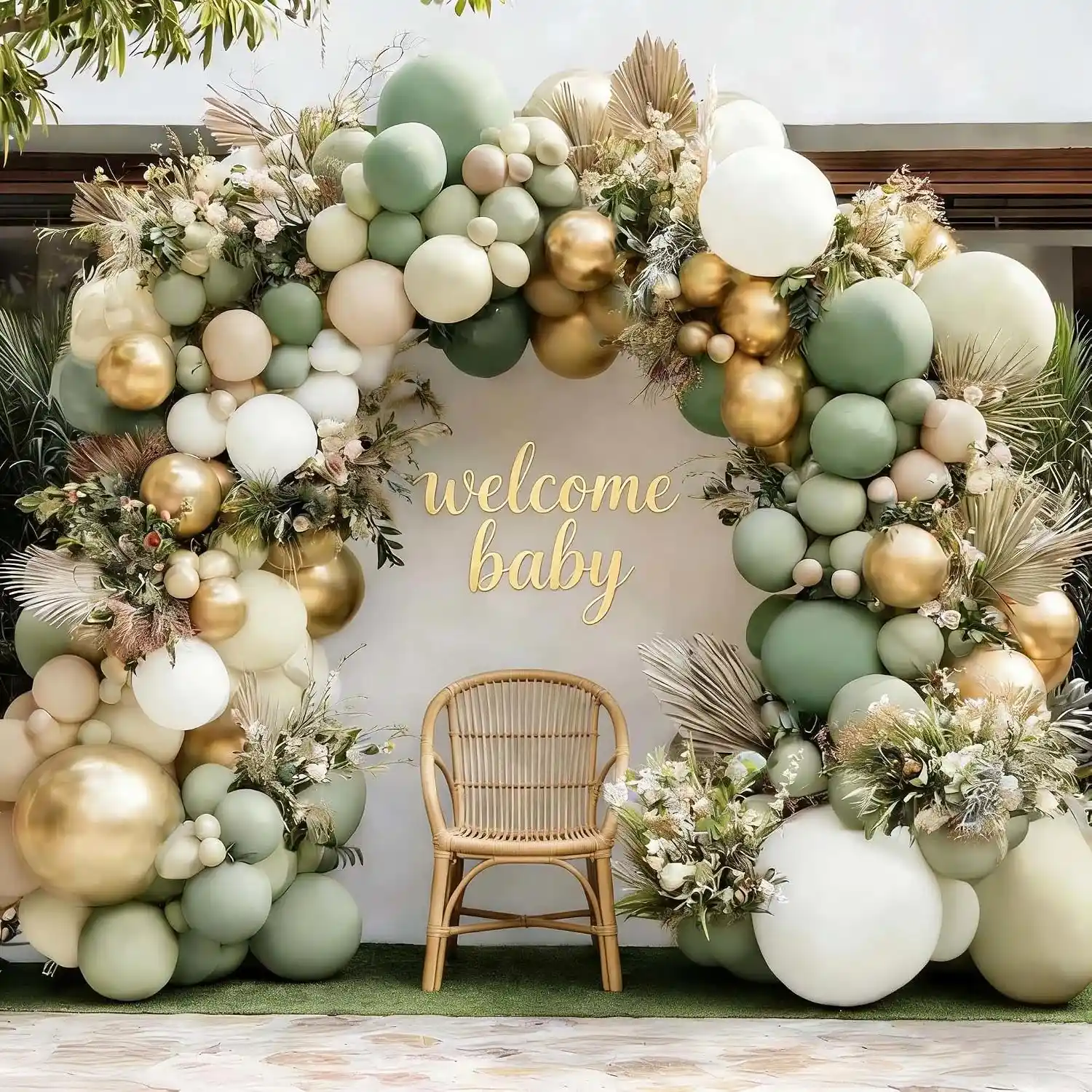 Sage Green Baby Shower Balloon ပန်းကုံး